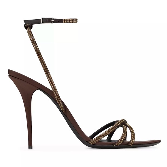 YSL Ava Sandals in Crepe Satin with Rhinestones - Picture 3 of 17